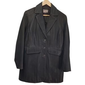 ISABELLA BIRD Pebbled Leather Brown Jacket Women's Petite Med Light Distressing